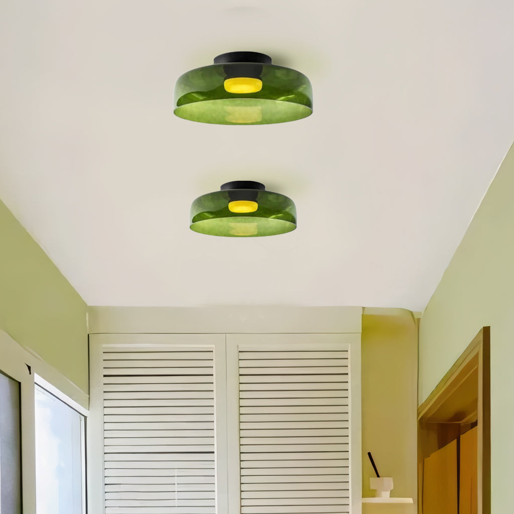 Tiered Glass Overhead Fixture 16.5 in Diameter Contemporary Room Illumination Gray Amber Green Finishes LED Flush Mount for Bedroom Dining K | Thomler