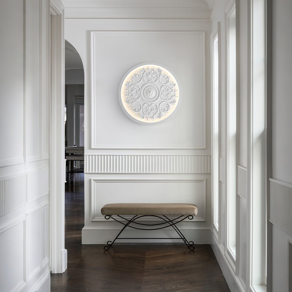 19-inch Resin LED Flush Mount Light with Relief Ornament Matte White Dimmable for Bedroom Living Room Hallway 3000K Warm Glow Decorative Low | Thomler