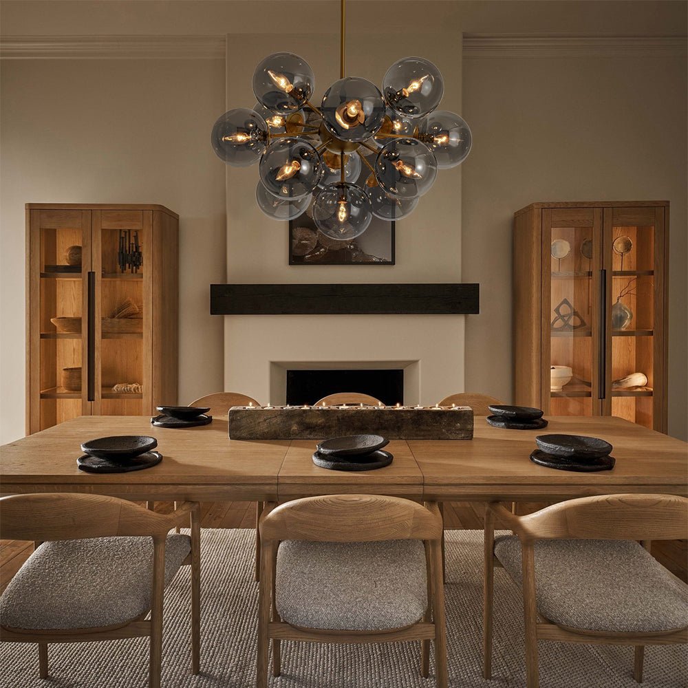 13-Light Sputnik Chandelier with Tinted Glass Globes, 24-Inch Diameter, Adjustable Height Dining Room Fixture for Mid-Century & Modern Homes | Thomler