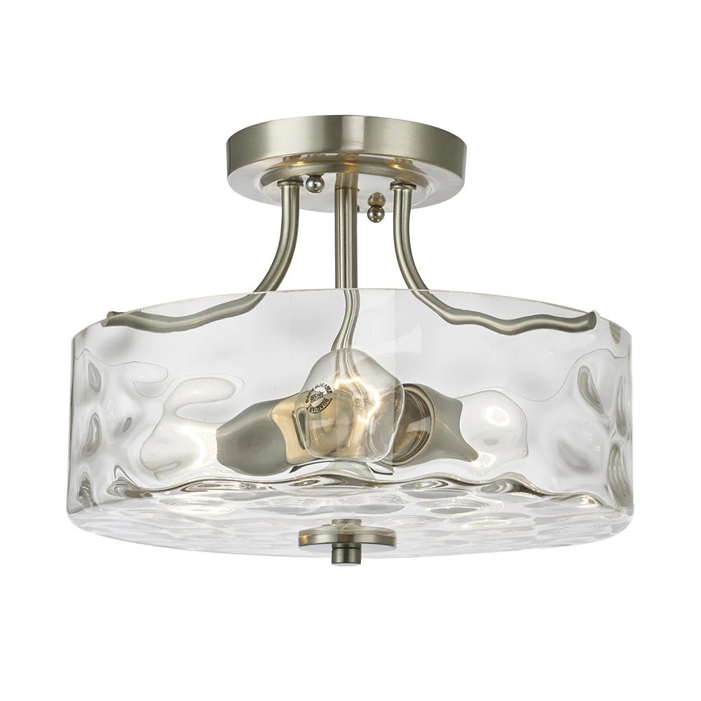 Deckenleuchte, rund, texturiertes Glas, gebürstetes Nickel, 30 cm, halb-bündige Montage für Küche, Schlafzimmer, Flur, Badezimmer, Deckenleuchte mit zwei Leuchtmitteln | Thomler