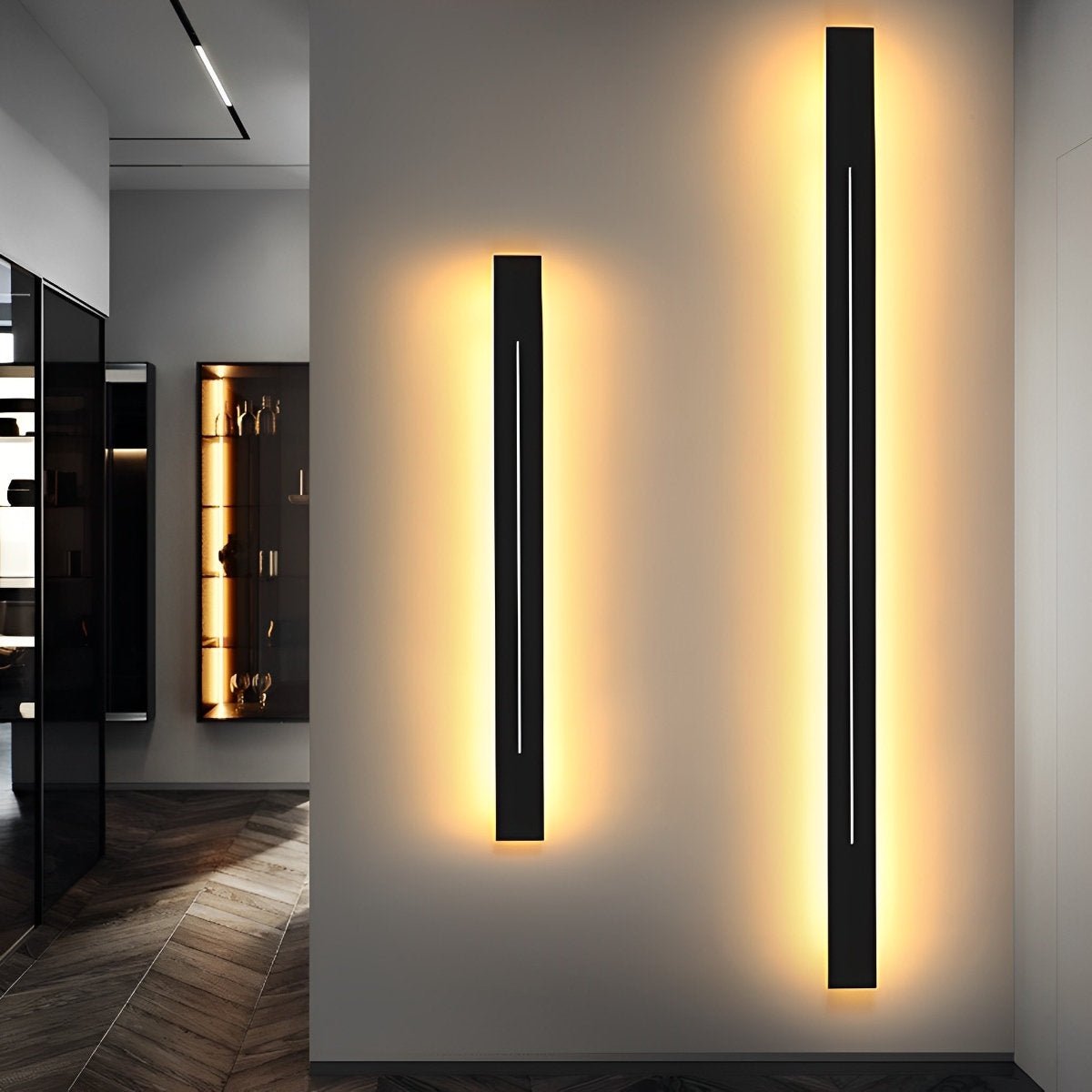 Lineare LED-Akzent-Lichtleiste, 119 cm, schwarzes Eisen, Acryl-Leuchte, fest verdrahtet, einstellbare Farbtemperatur, für Schlafzimmer, Flur, Spiegel, Waschtisch | Thomler