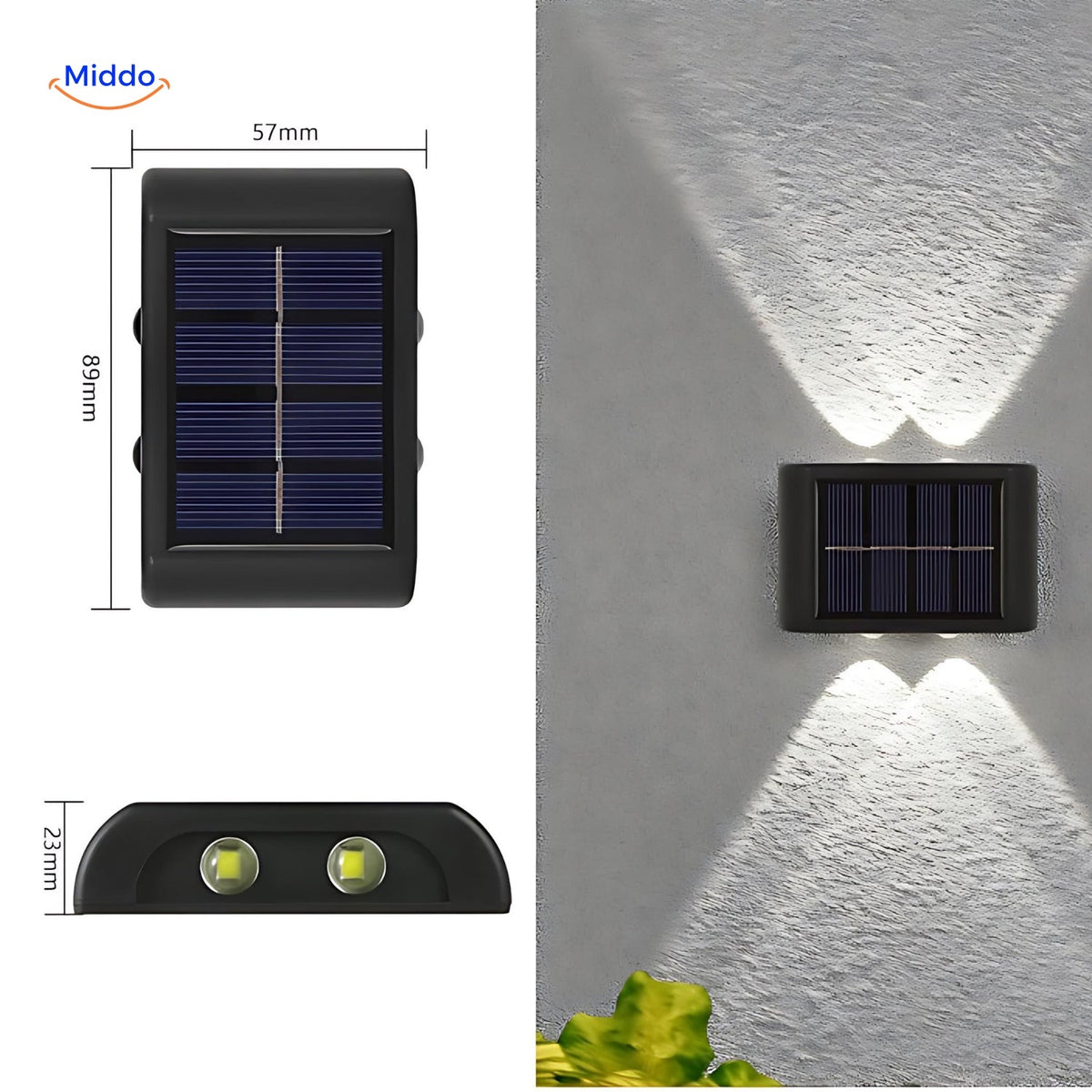 Dual-Head Solar LED Outdoor Wall Light – Weatherproof Sensor Fixture for Porch, Patio & Driveway