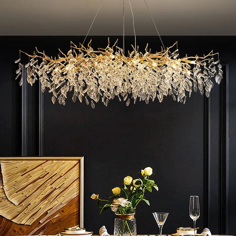 Rectangular Crystal Chandelier with G9 LED Bulbs for Dining Room & Living Room Gold or Silver Finish Modern Overhead Fixture | Thomler