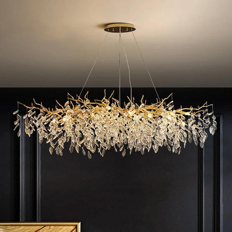 Rectangular Crystal Chandelier with G9 LED Bulbs for Dining Room & Living Room Gold or Silver Finish Modern Overhead Fixture | Thomler