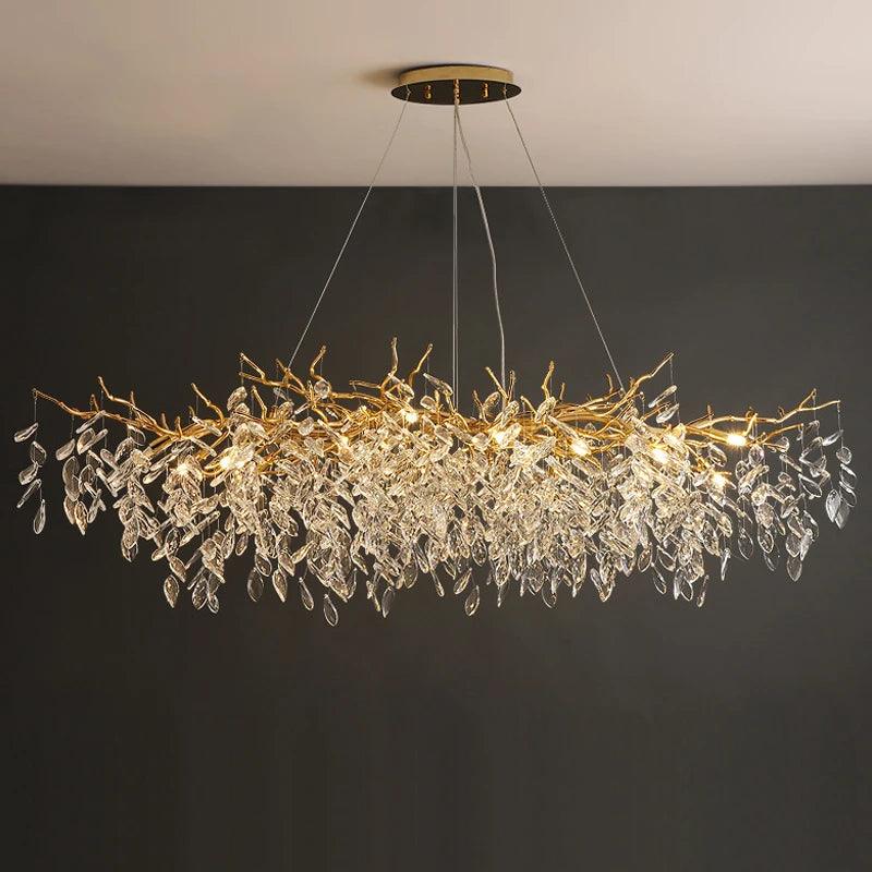 Rectangular Crystal Chandelier with G9 LED Bulbs for Dining Room & Living Room Gold or Silver Finish Modern Overhead Fixture | Thomler