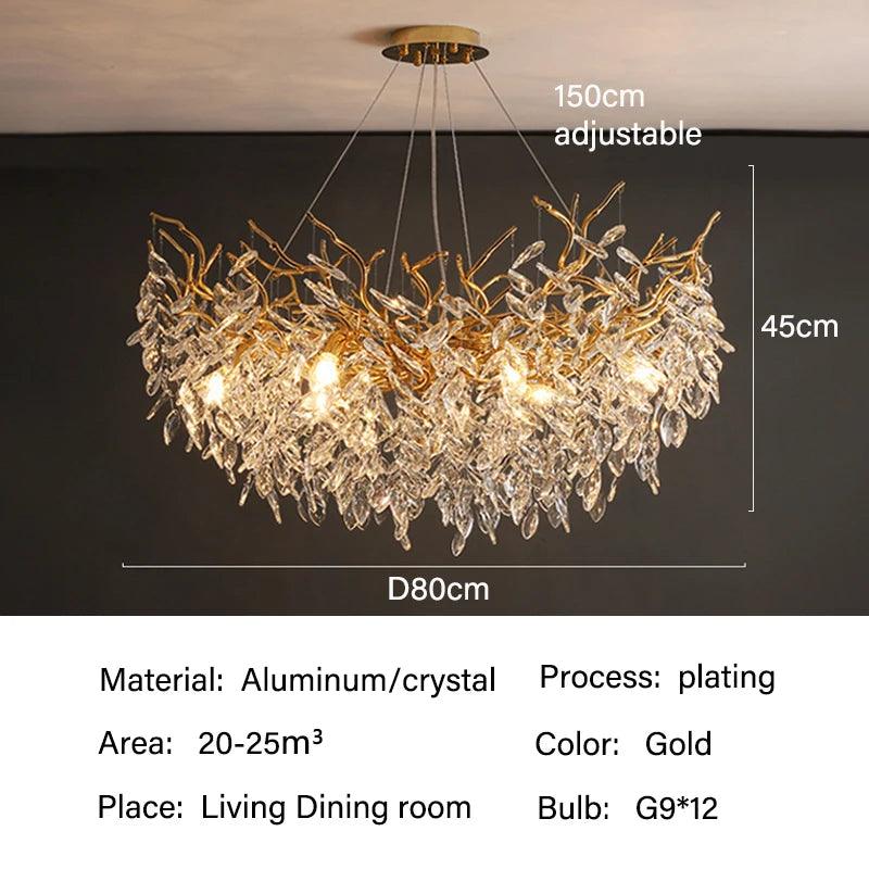 Rectangular Crystal Chandelier with G9 LED Bulbs for Dining Room & Living Room Gold or Silver Finish Modern Overhead Fixture | Thomler