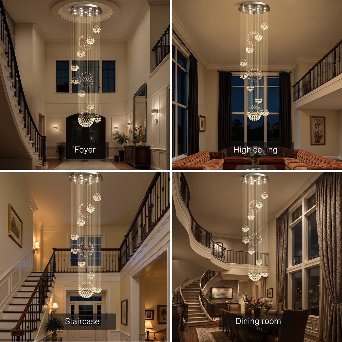 Spiral Raindrop Crystal Pendant Light 120 in Drop Chrome Multi-Tier Fixture for High Ceilings Entryways Double-Height Foyers Stairwells | Thomler