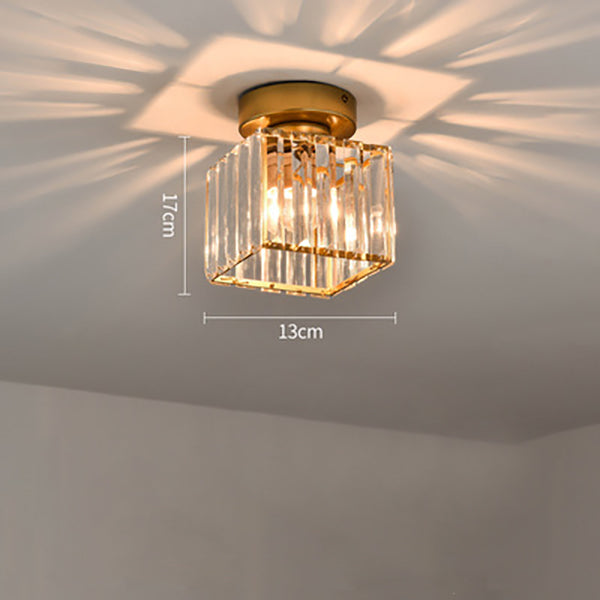 Decorative Flush Mount Light Fixture with Glass Cube and Metal Accents E27 Socket for Entryway Bedroom Small Room Ambient Overhead Lighting | Thomler