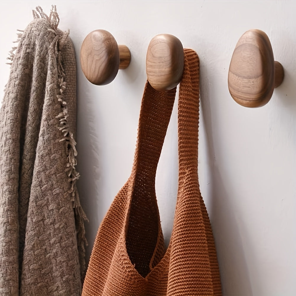 Pebble-Shaped Wooden Pegs 4-Piece Storage Organizer Set Natural Finish for Entryway Bathroom Bedroom Kitchen Minimalist Decor | Thomler