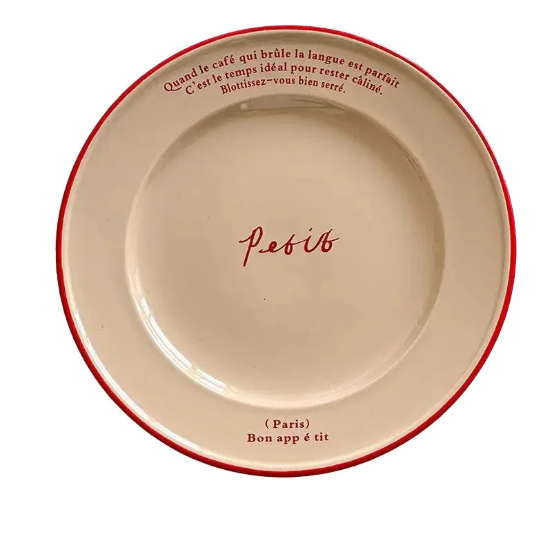 Ceramic Dessert Plate 8 Inch Round Pastel Serving Dish with Script Detail for Kitchen Table Breakfast Pastry Appetizer Snack | Thomler