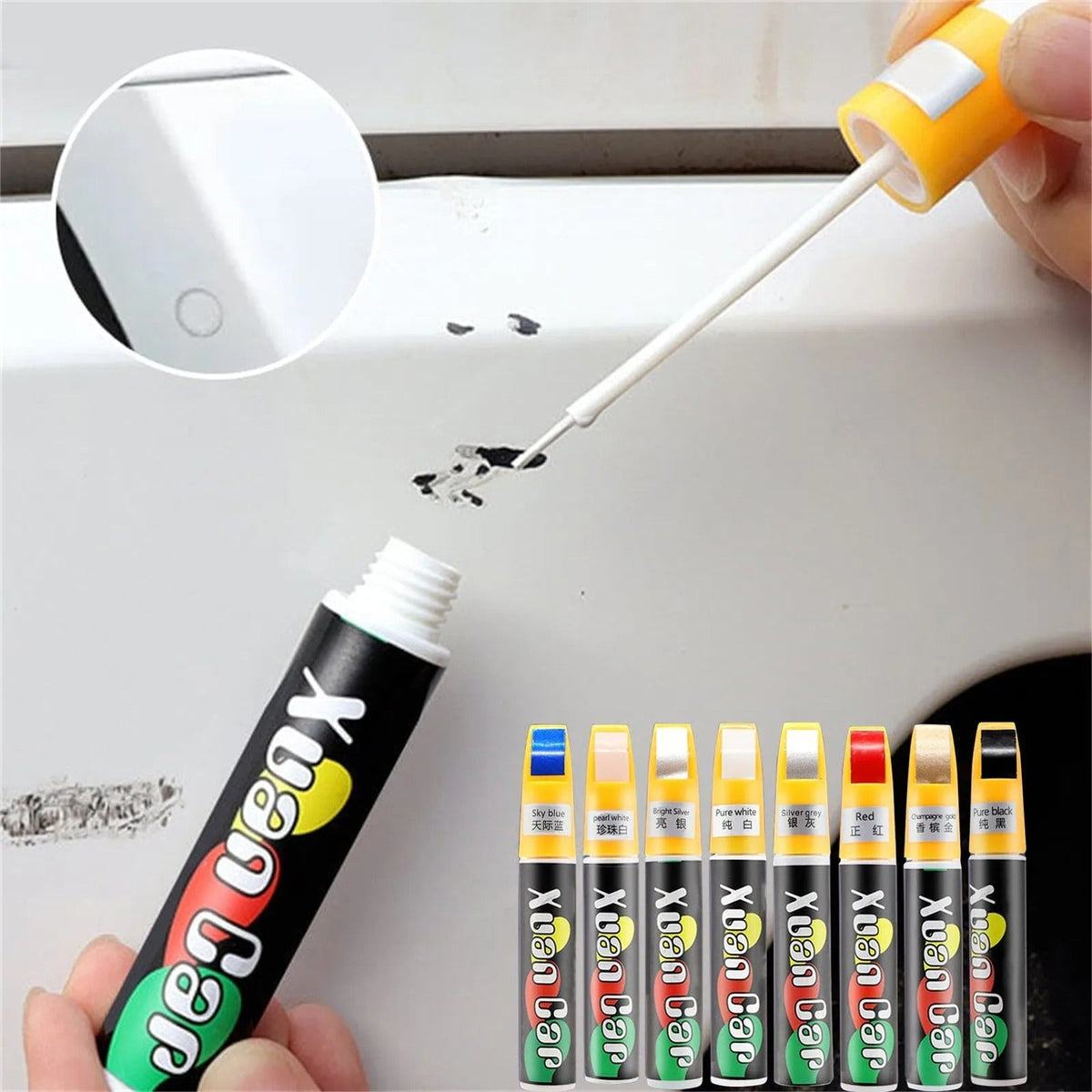 Reparatieset voor krassen in autolak - Touch-up lakstift voor steenslag & schaafplekken op de auto - Watervaste sneldrogende formule in 7 kleuren voor sedan, SUV & vrachtwagen | Thomler