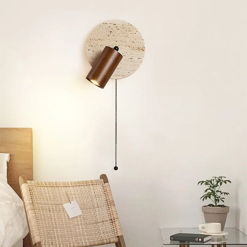 Rotatable Travertine Stone Sconce 7 Inch Adjustable Bedside Reading Light Warm LED Wall Mount Task Lighting Fixture for Bedroom Living Room | Thomler