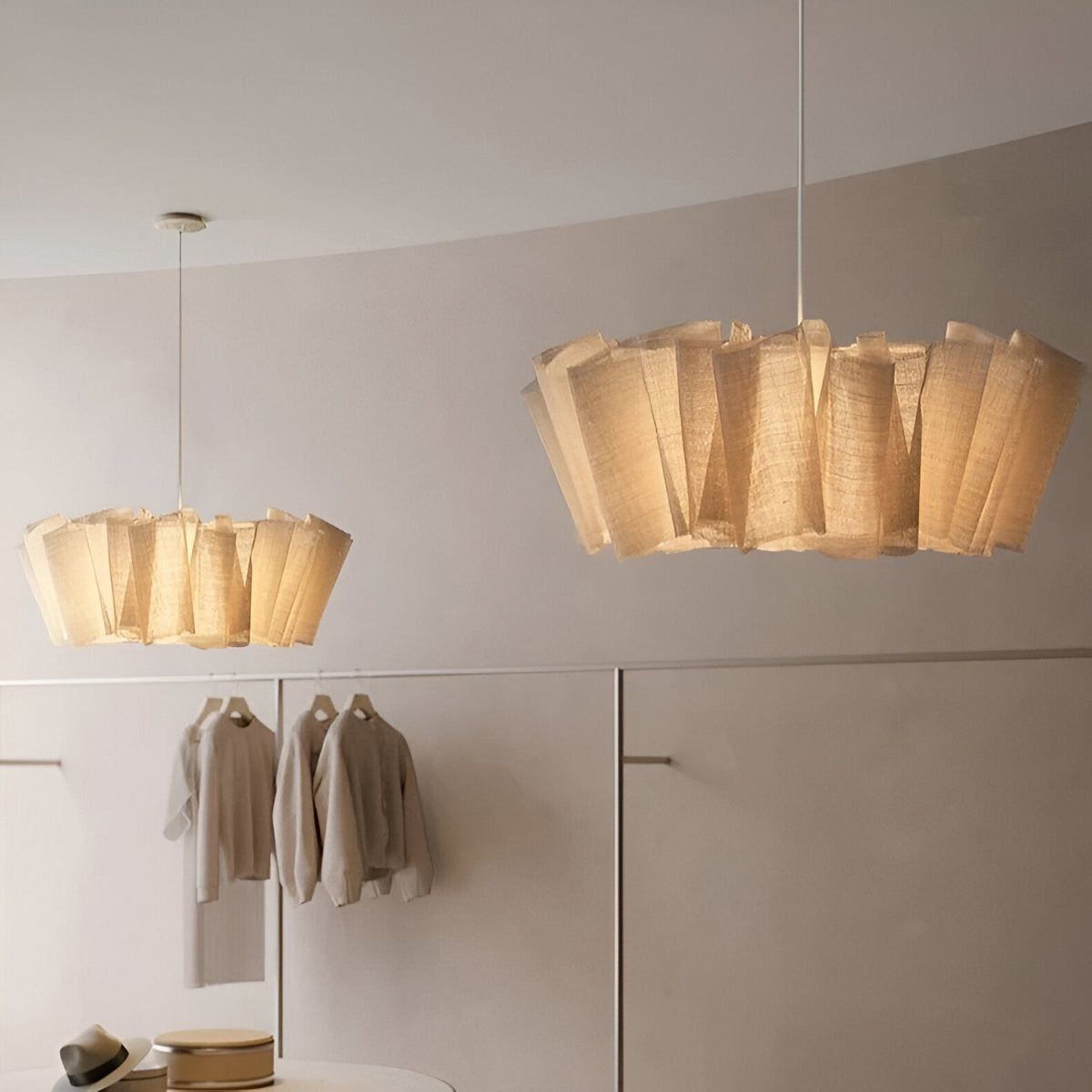 Geplooide stoffen hanglamp voor aan het plafond 40 cm Warm Crème voor eetkamer keukeneiland Scandinavisch Japans modern minimalistisch sfeervol licht | Thomler