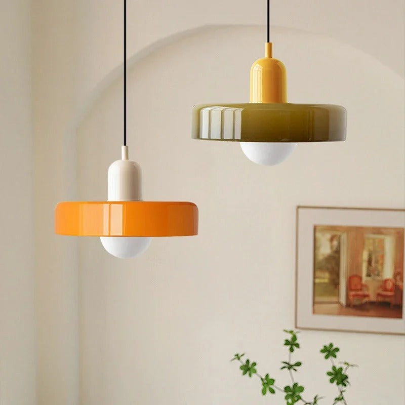 Tweekleurige glazen plafondlamp voor keukeneiland en eetkamer, moderne hanglamp | Thomler