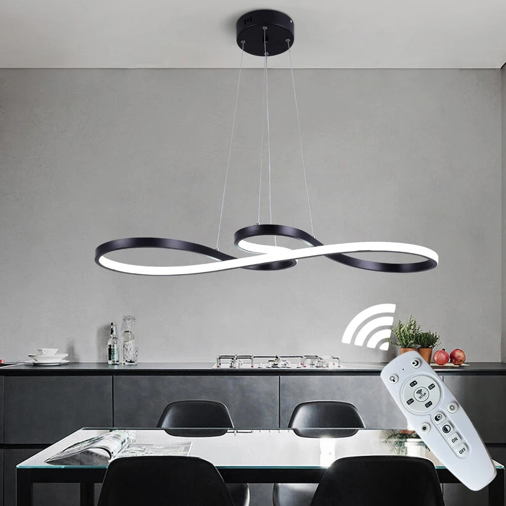 Modern Circle Hanging Fixture with Remote Dimming for Dining Room & Kitchen Island Adjustable Height 47 in Black White Gold Finish Contempor | Thomler