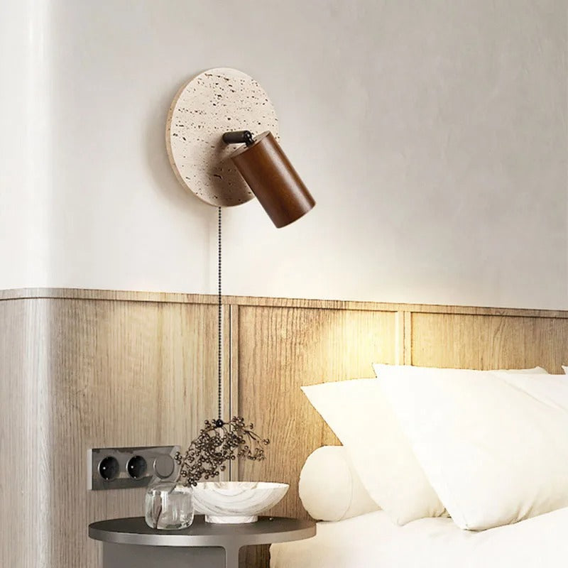 Rotatable Travertine Stone Sconce 7 Inch Adjustable Bedside Reading Light Warm LED Wall Mount Task Lighting Fixture for Bedroom Living Room | Thomler