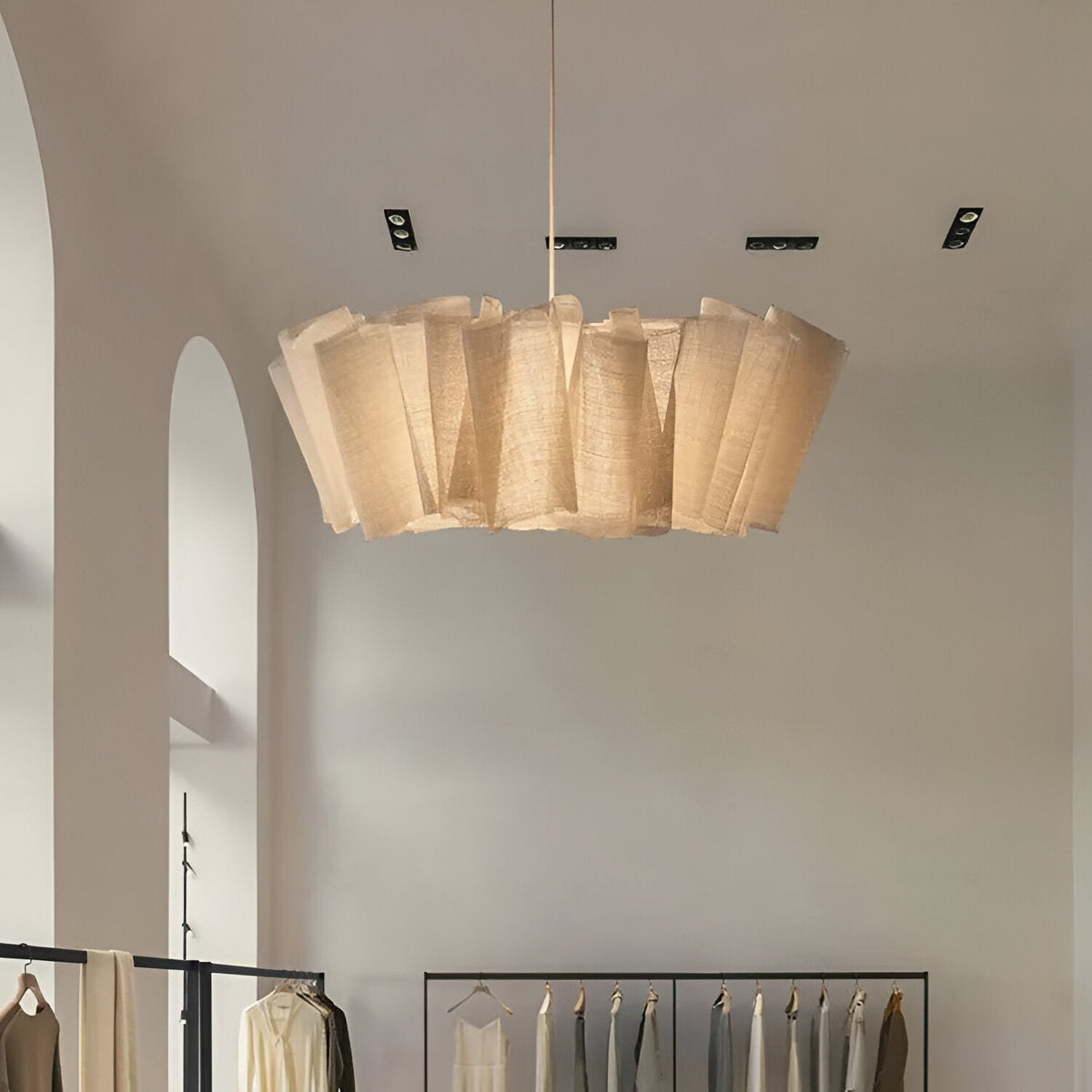 Geplooide stoffen hanglamp voor aan het plafond 40 cm Warm Crème voor eetkamer keukeneiland Scandinavisch Japans modern minimalistisch sfeervol licht | Thomler
