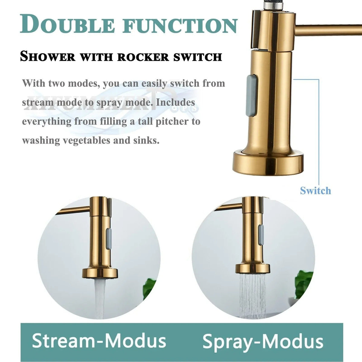 Brass Single-Hole Faucet with Rotating Spout & Detachable Spray Nozzle for Contemporary Kitchens & Dual-Basin Prep Areas | Thomler