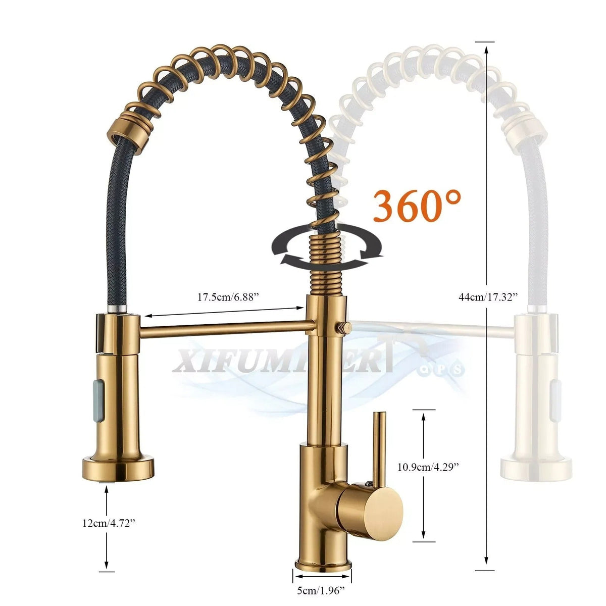 Brass Single-Hole Faucet with Rotating Spout & Detachable Spray Nozzle for Contemporary Kitchens & Dual-Basin Prep Areas | Thomler