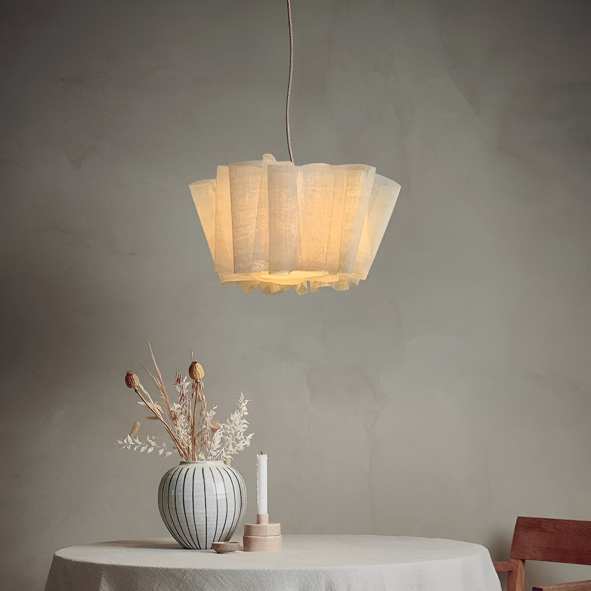 Geplooide stoffen hanglamp voor aan het plafond 40 cm Warm Crème voor eetkamer keukeneiland Scandinavisch Japans modern minimalistisch sfeervol licht | Thomler