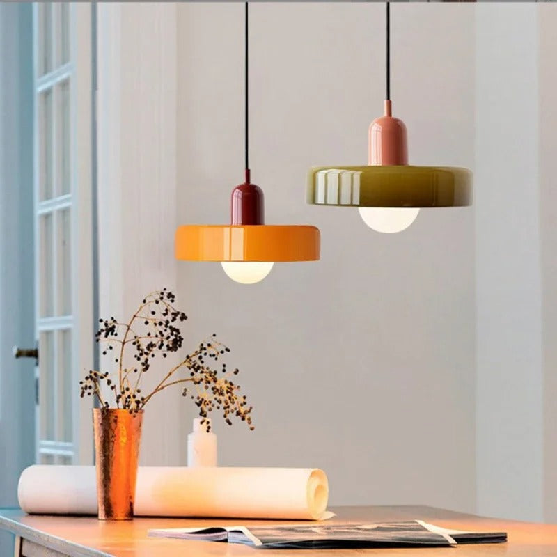 Tweekleurige glazen plafondlamp voor keukeneiland en eetkamer, moderne hanglamp | Thomler