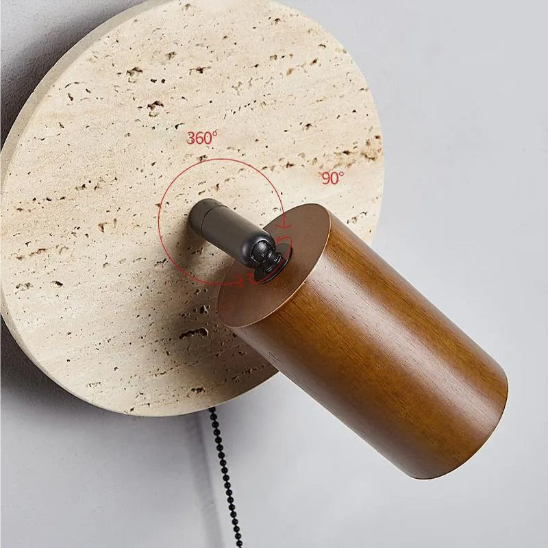 Rotatable Travertine Stone Sconce 7 Inch Adjustable Bedside Reading Light Warm LED Wall Mount Task Lighting Fixture for Bedroom Living Room | Thomler