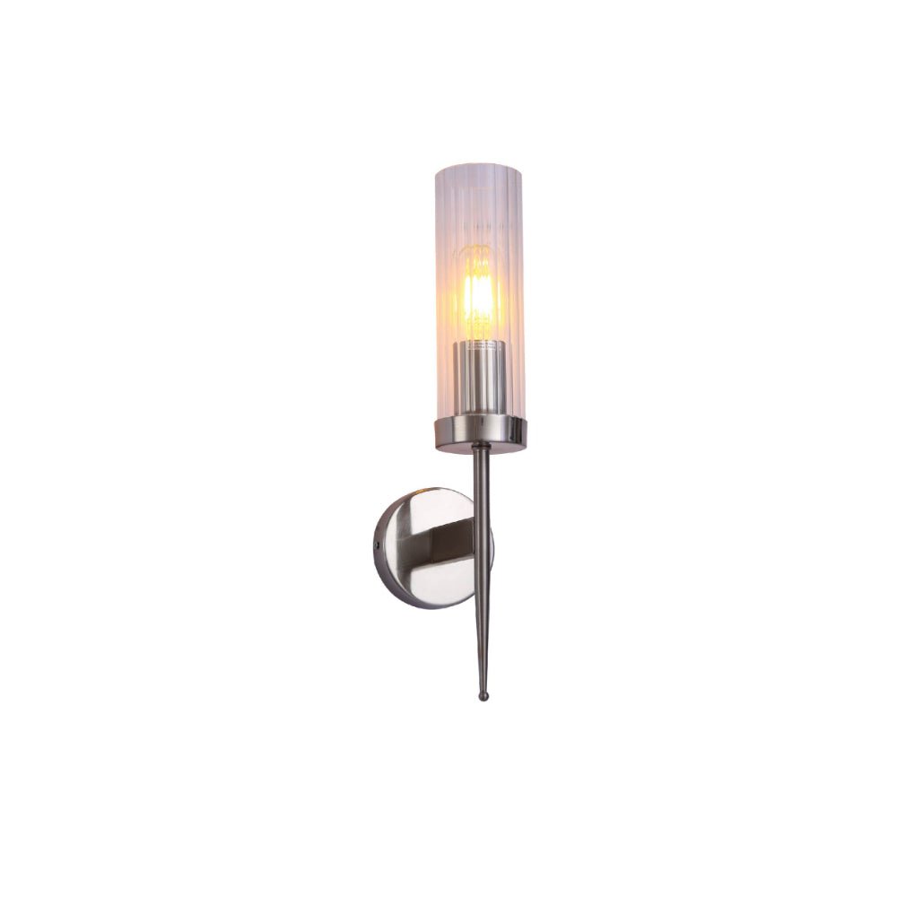 Textured Glass Wall Sconce with Steel Frame - Dimmable E27 Socket - 16 inch Height - Modern Art Deco Fixture for Hallways Bedrooms Living Sp | Thomler