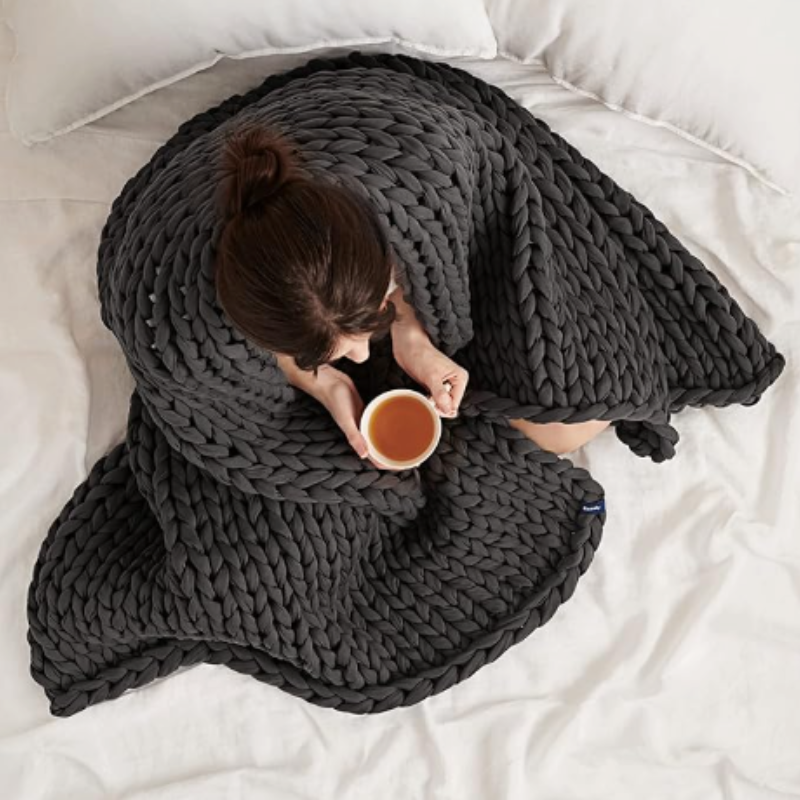 Weighted Cotton Blanket for Better Sleep & Relaxation – Breathable, Machine Washable Comfort Throw for Year-Round Use