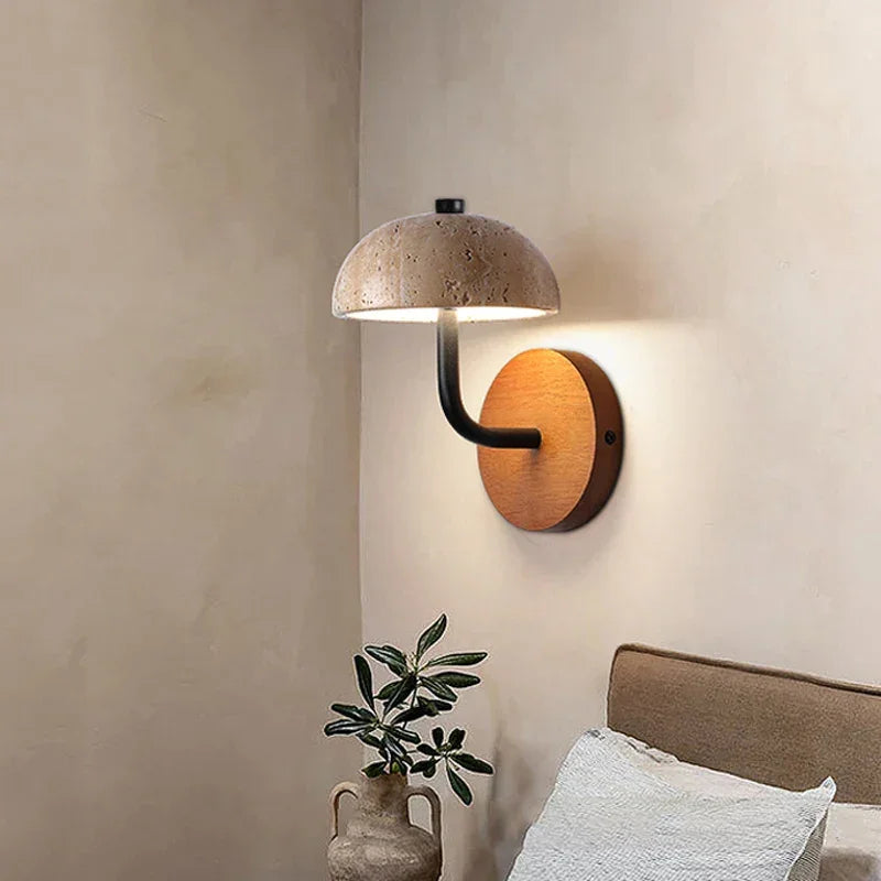 Marble Sconce Light Fixture for Bedroom & Living Room 8.7 Inch Downlight Wall Mount Stone Wood Accent Lamp Warm Glow Modern Farmhouse Hallwa | Thomler