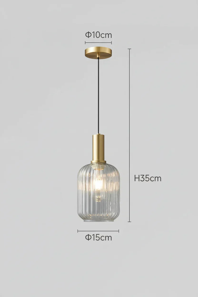 Hanging Ceiling Fixture with Fluted Glass Shade 12-Inch Gold Hardware for Counter Island Table Task Lighting Modern Single-Drop Cord Mount E | Thomler