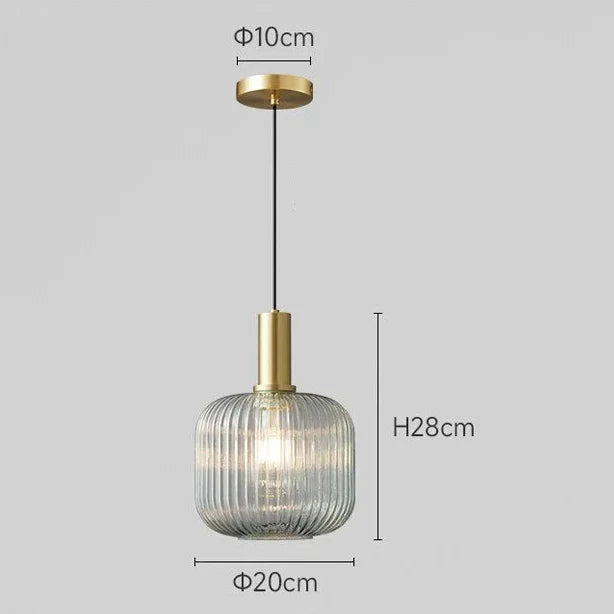 Hanging Ceiling Fixture with Fluted Glass Shade 12-Inch Gold Hardware for Counter Island Table Task Lighting Modern Single-Drop Cord Mount E | Thomler