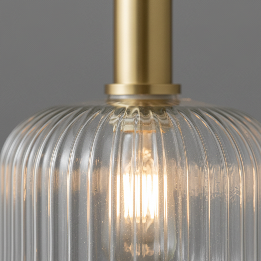 Hanging Ceiling Fixture with Fluted Glass Shade 12-Inch Gold Hardware for Counter Island Table Task Lighting Modern Single-Drop Cord Mount E | Thomler