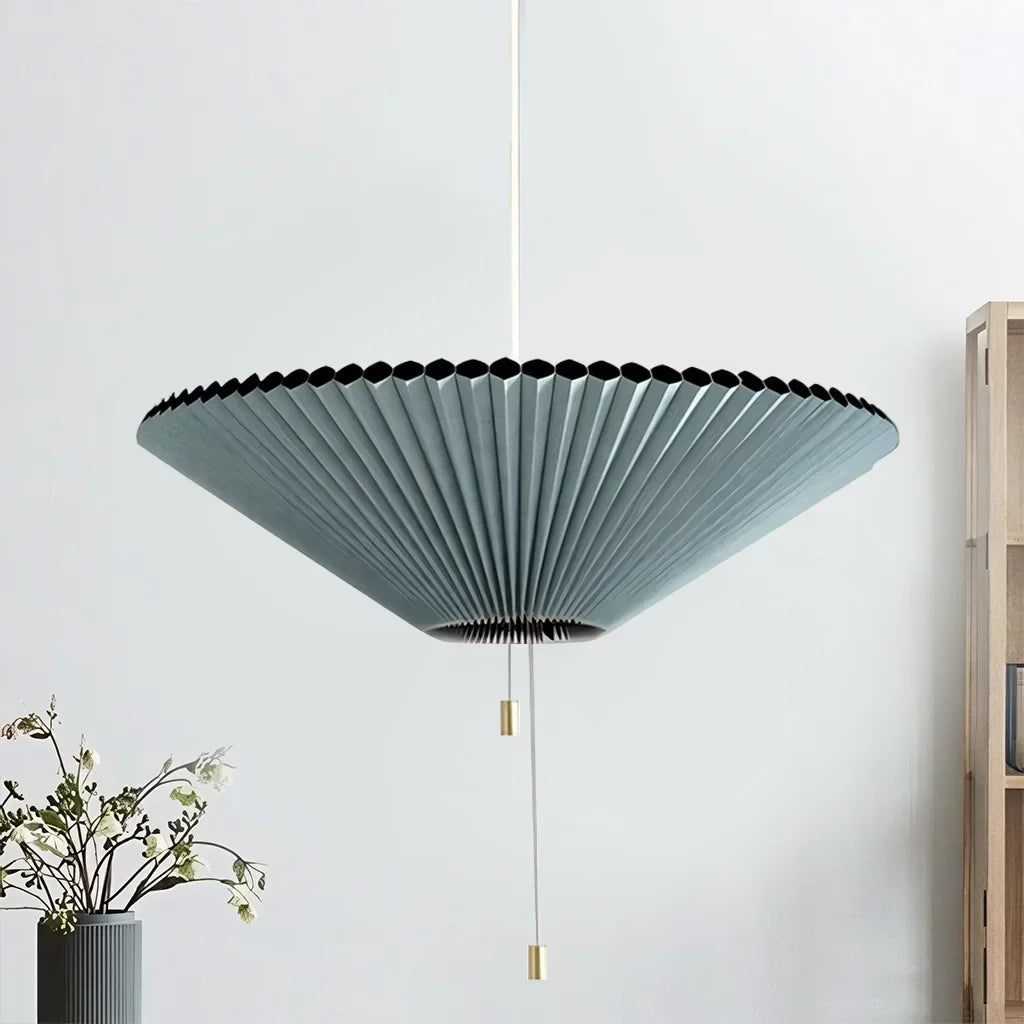 Sculptural Paper Shade Hanging Fixture with Transformable Geometry for Overhead Illumination Above Tables Islands Counters Light Blue Warm G | Thomler