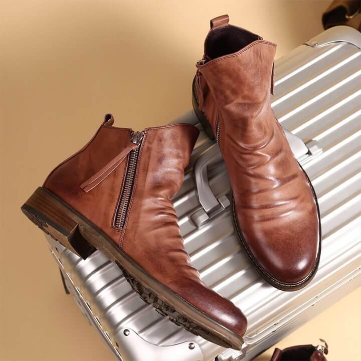 Men's Pointed-Toe Lace-Up Boots with Rubber Outsole – Classic Everyday Footwear for Work & Casual Wear
