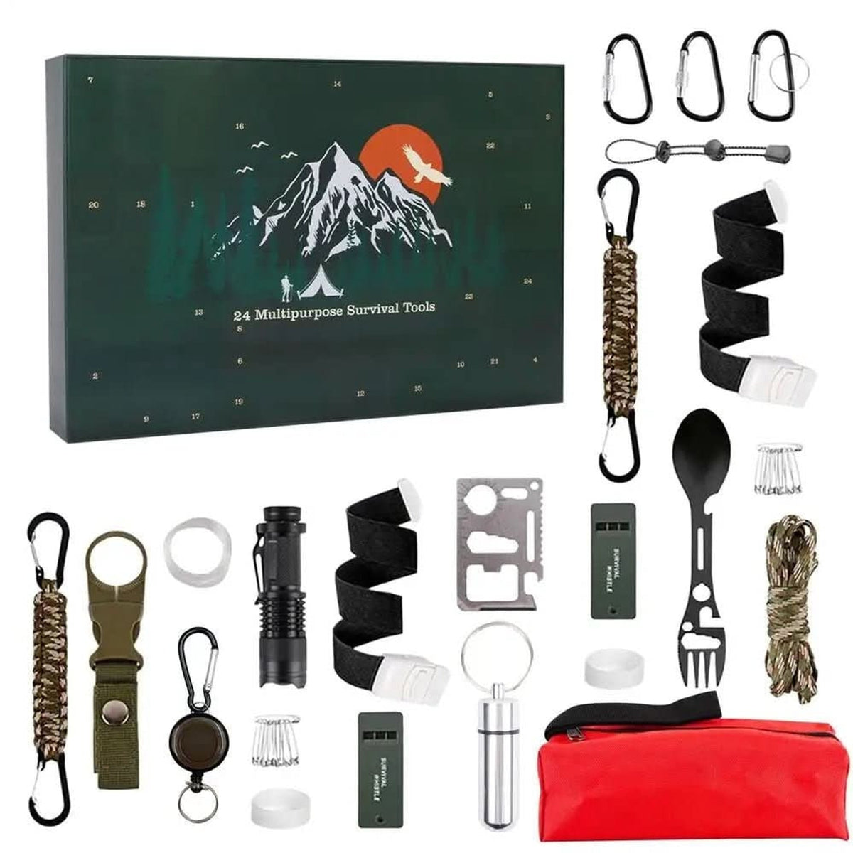 Calendario de Adviento de Navidad para hombre, 24 herramientas de exterior para la aventura