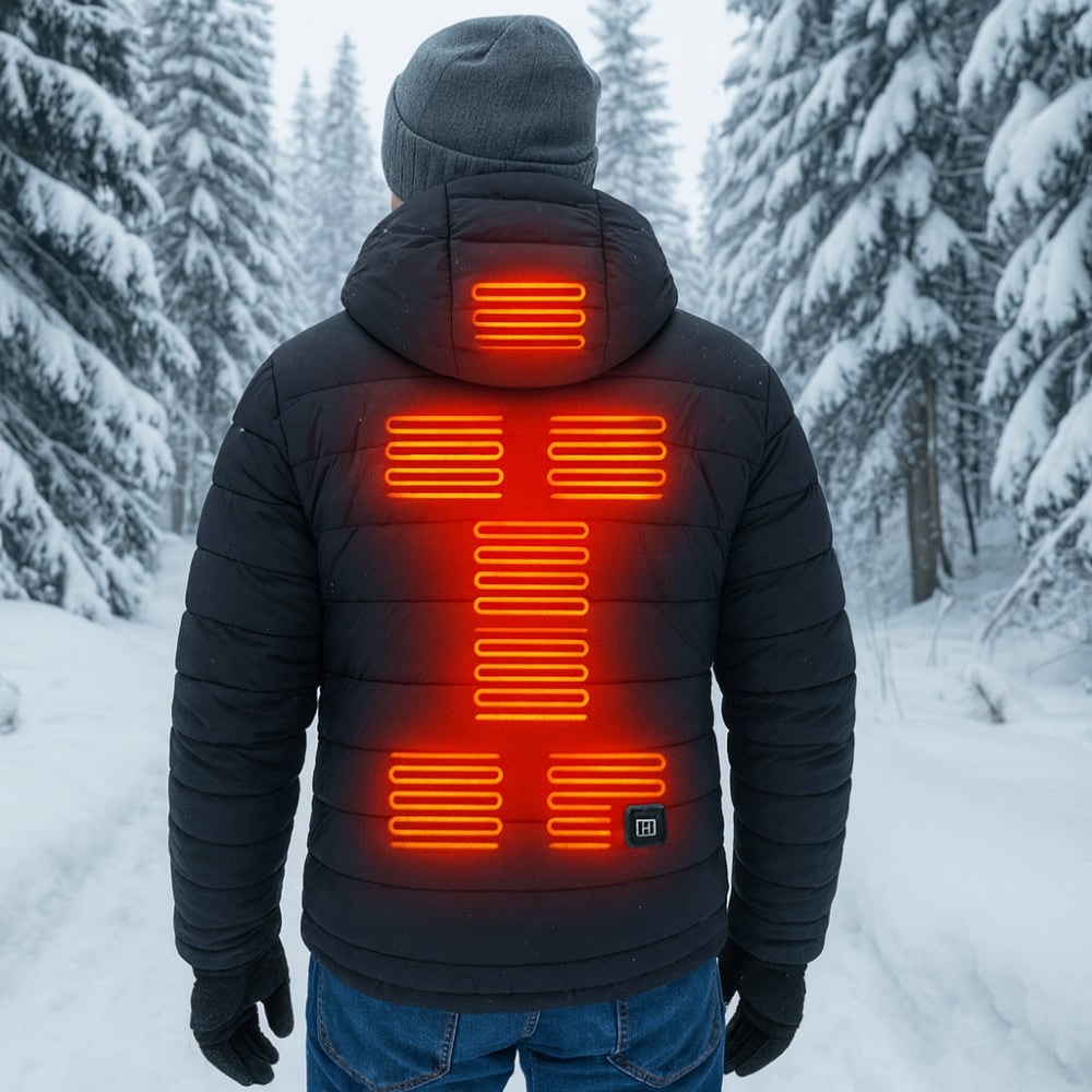 Insulated Quilted Puffer Coat with Built-In Hood & 3-Level Heat Control for Cold Weather