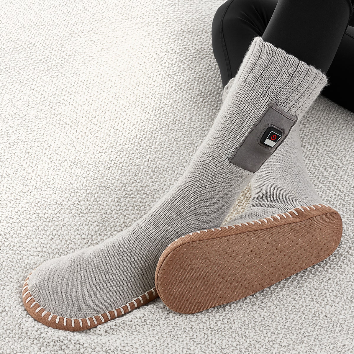 Battery-Powered Heated Slipper Socks with Adjustable Warmth & Grip Sole for Men