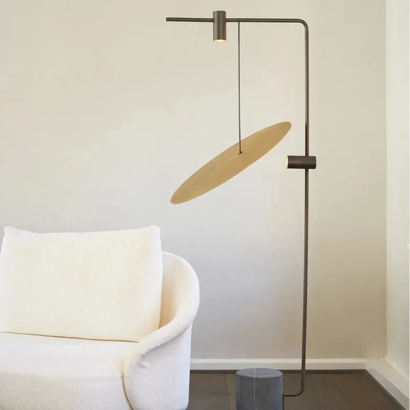 Uplight Downlight Standing Lamp 67 in Tall Green Marble Base Metal Pole Ambient Task Light for Bedroom Office Living Space | Thomler