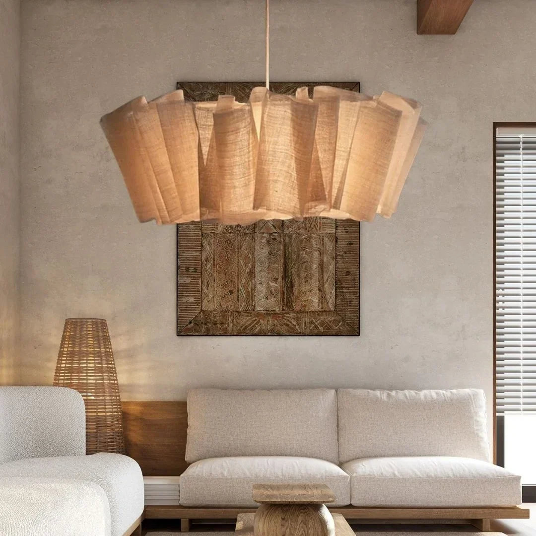 Geweven stoffen hanglamp met ijzeren frame voor eetkamer & slaapkamer – Zachte sfeerverlichting voor ruimtes van 10–15 m² – Min | Thomler