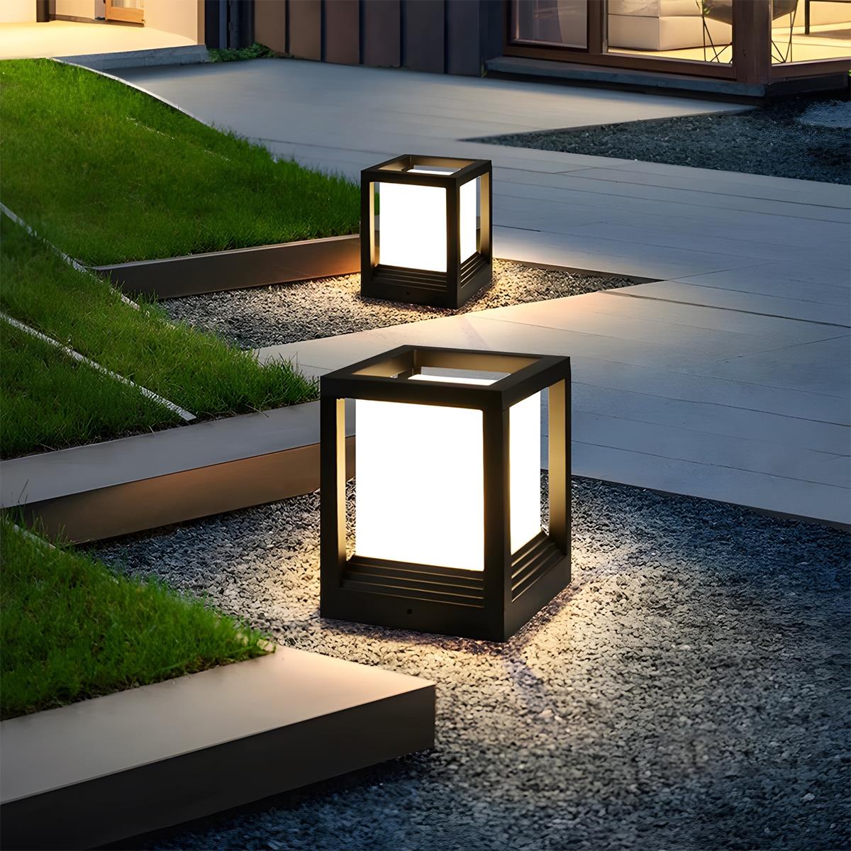 Quadratische Pfostenkappe mit LED-Leuchte, mattschwarz, Aluminium, solarbetrieben oder fest verdrahtet, für Außenwege, Zaunpfosten, Tore, Terrasse, Garten | Thomler