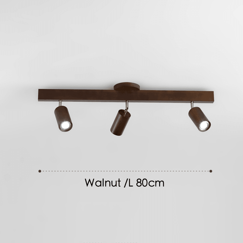 Houten railverlichting met verstelbare spots voor keuken, eetkamer & slaapkamer – 119 cm plafondlamp van natuurlijk hout – 1 tot 5 koppen | Thomler