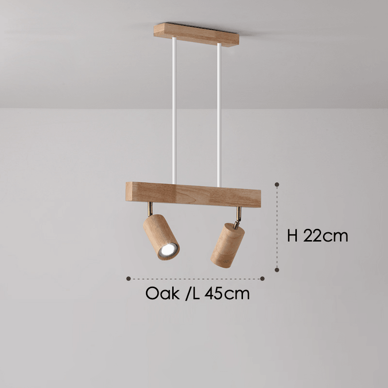 Houten railverlichting met verstelbare spots voor keuken, eetkamer & slaapkamer – 119 cm plafondlamp van natuurlijk hout – 1 tot 5 koppen | Thomler