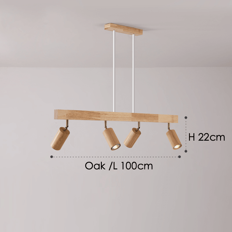 Houten railverlichting met verstelbare spots voor keuken, eetkamer & slaapkamer – 119 cm plafondlamp van natuurlijk hout – 1 tot 5 koppen | Thomler