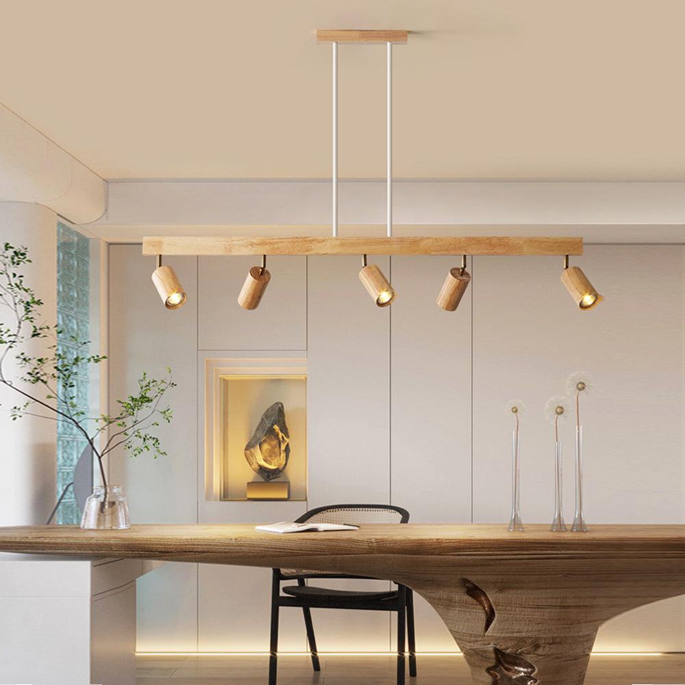 Houten railverlichting met verstelbare spots voor keuken, eetkamer & slaapkamer – 119 cm plafondlamp van natuurlijk hout – 1 tot 5 koppen | Thomler