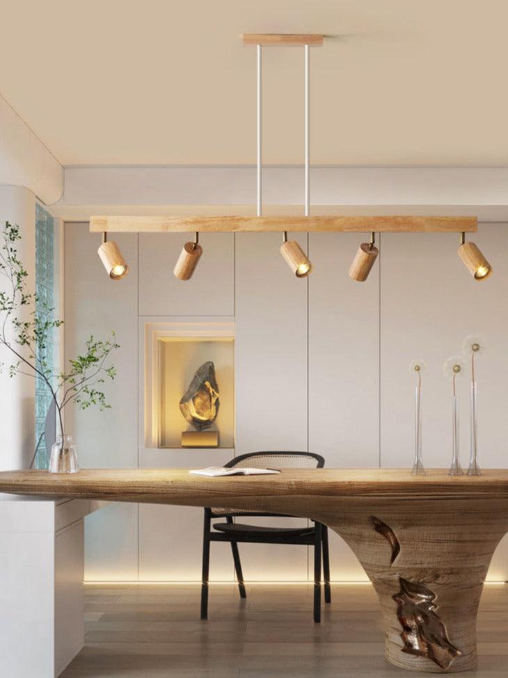 Houten railverlichting met verstelbare spots voor keuken, eetkamer & slaapkamer – 119 cm plafondlamp van natuurlijk hout – 1 tot 5 koppen | Thomler