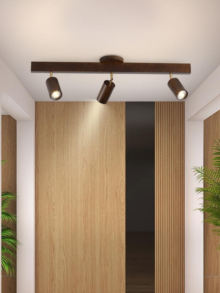 Houten railverlichting met verstelbare spots voor keuken, eetkamer & slaapkamer – 119 cm plafondlamp van natuurlijk hout – 1 tot 5 koppen | Thomler