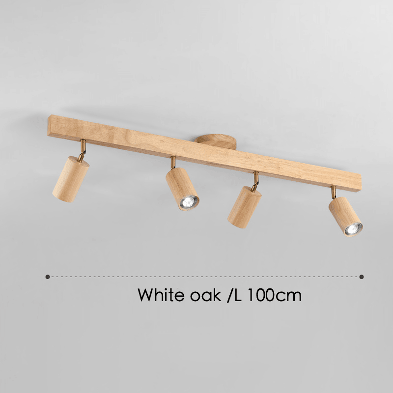 Houten railverlichting met verstelbare spots voor keuken, eetkamer & slaapkamer – 119 cm plafondlamp van natuurlijk hout – 1 tot 5 koppen | Thomler