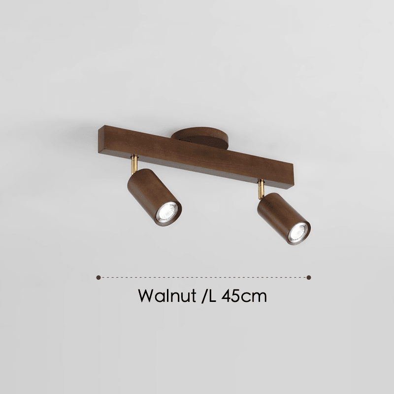 Houten railverlichting met verstelbare spots voor keuken, eetkamer & slaapkamer – 119 cm plafondlamp van natuurlijk hout – 1 tot 5 koppen | Thomler
