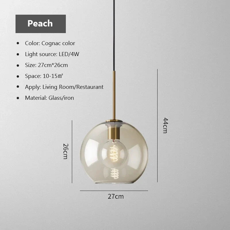Glass Pendant Light Fixture Hanging Ceiling Lamp 8 Inch Amber Shade Metallic Accent Contemporary Kitchen Island Dining Area Bedroom | Thomler