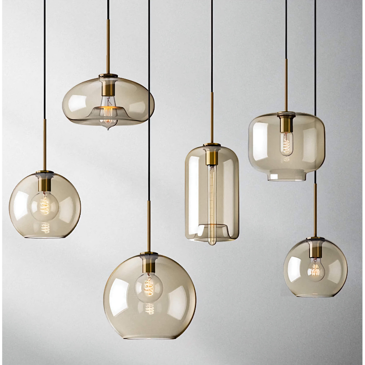 Glass Pendant Light Fixture Hanging Ceiling Lamp 8 Inch Amber Shade Metallic Accent Contemporary Kitchen Island Dining Area Bedroom | Thomler